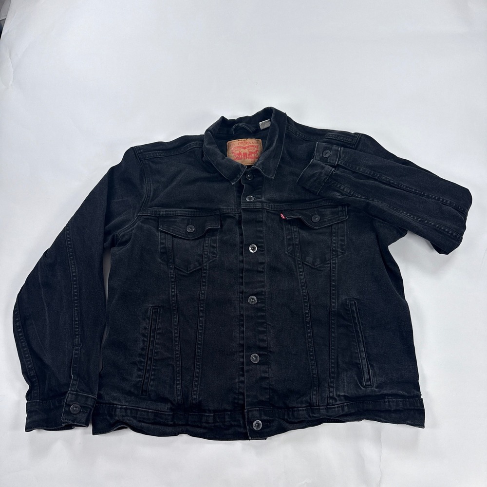 Levis Trucker Jacket Mens XL Washed Black Denim Type III Stretch Button